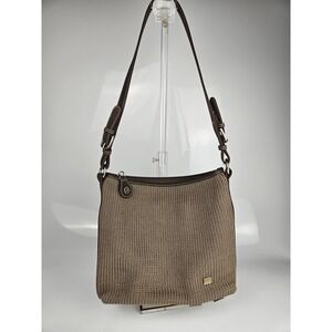 The Sak Crochet Woven Brown Shoulder Bag Boho Silver Hardware